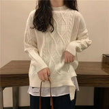 Purpdrank  Trendy Twists Pullover Fake Two Piece Splice Sweater Women Autumn Winter New Lazy Style Long Sleeve Loose Knit Top Design Jacket