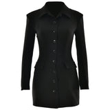 Purpdrank  Chic Long Sleeves Lapel Sexy Mini Dress Single-breasted Women Solid High Waist Slim Office Lady Blazer Dress Vestidos De Mujer