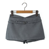 Purpdrank  Women V Low Waist With Belt Mini Skirt American Vintage All-match Package Hips Short Skirts Side Zipper With Shorts Underwear