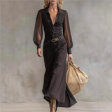 Purpdrank  Spring Autumn Women Long Black Party Dresses Fashion Solid Long Sleeve Patchwork Female Slim Elegan Dresses