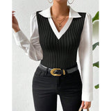Purpdrank Autumn Winter  Women's Shirt Autumn Decent Long Sleeve V Neck Shirt Collar Slim Fit Blouses