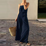 Purpdrank  Summer Elegant Lady Outdoor Commute Sets Fashion Solid Color Halter Vest And Pants Sets  Casual High Waist Wide Leg Pants Outfit