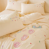 Purpdrank  Pink Bedding Sets Solid Color Washed Cotton Home Girls Bedroom Decor Duvet Cover Pillowcase Bedspread Embroidery Four Piece Set