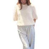 Purpdrank  Women's Spring Autumn Knit Sweaters Half Sleeve O Neck Solid Color Casual Knitwear Loose Pullover Tops