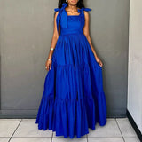 Purpdrank  Casual Women High Waist Long Dress Elegant Polka Dot Summer Beach Dress Simple Loose O-Neck Short Sleeve Vacation A-line Dress