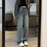 Purpdrank Woman Vintage Wide Leg Jeans Girls High Waist Pants Female Fashion Black Black Grey Retro Blue Light Blue Pink Denim Trousers