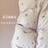 Purpdrank  Knitted Class A Bedding Set Floral Style Bed Linen Set Soft Double Yarn Four-Piece Set Quilt Cover Set Bed Sheets Gift for Home