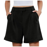 Purpdrank  Women's Solid Tailored Shorts High Waist Pleated Wide Leg Rolled Hem Casual Office Summer Shorts Casual Loose Fit Suit Pants