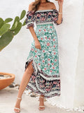 Purpdrank   Floral Printed Dresses Women Summer Puff Sleeve Off Shoulder Backless Long Dress Casual Vintage Boho Beach Dress Bohemian Dress