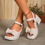 Purpdrank  Elegant Bow Knot Square Heel Sandals Woman Fashion Beige Back Strap Open Toe Sandal Female Pu Leather Thick Bottom Sandal Mujer