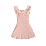 Purpdrank  Summer Lace Sly Sleeve Mini Dress for Women 2025 New Slim Waist A-line Dresses French Style Lady Dress for Party Club Wear