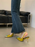 Purpdrank  Street Style Design Inlay Diamonds Woman Pumps Sandals Elegant Sexy Thin Heels Pointed Toe Banquet Prom Slingbacks Shoes