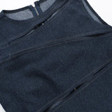 Purpdrank  Sleeveless Back Zipper Vest Clubwear Women Sexy Irregular Hollow Out Cutting Denim Crop Tank Top