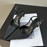 Purpdrank  High Quality Satin Buckle Strap Women Pumps Sandals Fashion Shallow Thin Heels Pointed Toe Slingback Mules Shoes