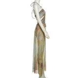 Purpdrank  Beach Dress Women Summer Tie Dye Print Sleeveless Hollow Cut Out Sleeveless Halter Neck Long Dress Club Party Dresses