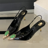 Purpdrank  Street Style Design Inlay Diamonds Woman Pumps Sandals Elegant Sexy Thin Heels Pointed Toe Banquet Prom Slingbacks Shoes