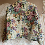 Purpdrank - Vintage jacquard coat autumn and winter new gold button small stand collar long sleeve cardigan temperament short top