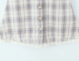 Purpdrank  Sexy Front Open Buttons Plaid Spliced Lace Tie Bow Halter V Collar Mini Dress Women No Back Backless A-line Short Dresses Robe
