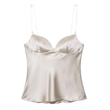 Purpdrank  Backless Suspenders Heart Shaped Collar Satin Textured Top Women's Summer Gentle Temperament Solid Color Self Cultivation Sling