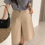 Purpdrank  Summer Vintage High Waist Women's Wide Leg Shorts 2025 New Solid Single Button Casual Loose Office Half Pants Female
