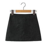 Purpdrank  Autumn Winter High Waist Suede Faux Leather Mini Skirt Women Back Zipper A-line Short Skater Party Femme Camel Black