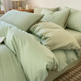 Purpdrank  4Pcs Grid Printed Fitted Sheet Bedclothes Cotton Double-Sided Mix Color Soft Quilt Cover Single Double Comfort Set for Adults