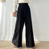Purpdrank  Spring Summer Elegant Pleated Women's Wide Leg Pants 2025 New High Waist Solid Office Casual Loose Trousers for Women