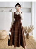 Purpdrank - High Quality Fall Winter Women Sweater Overalls Dress Sets Casual Knitted Tops +Plaid Woolen Dress 2 Piece Sets Outfits Female