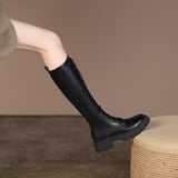 Purpdrank - 2023 New Genuine Leather Lace-up Boots Women Zip Fashion Knee High Boots Thick Fur Winter Warm Motorcycle Boots Platform Boots