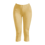 Purpdrank  Women Gingham Plaid Capri Leggings Lace Trim Waist Split Hem High Waist Slim Fit Casual Summer Pants Y2k Aesthetic Streetwear