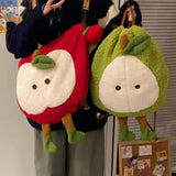 Purpdrank  Cute Cartoon Apple Shoulder Bag Lovely Cartoon Apples Backpack Crossbody Bag  Plush Large Capacity Schoolbag Plush Shoulder Bag