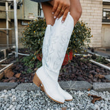 Purpdrank  Vintage Western Cowgirl Embroidered Knee-High Boots For Women Fashion Comfort Point Toe Chunky Heels Cowboy Long Booties Woman