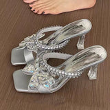 Purpdrank  Women Crystal High Heels Slippers Luxury Sexy Sandals Square Toe Shoes Summer 2025 New Designer Party Shoes Open Toe Flip Flops