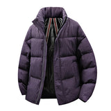 Purpdrank  Thickened Stand Collar Cotton Jacket Men's Autumn Winter Puffy Coat Couple Style Anti Cold Outerwear Bread Style Snowy Chenille