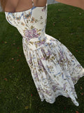 Purpdrank  Vintage Flower Print High Waist Pleated Maxi Dress Women Sexy Backless Sleeveless Long Dresses Summer Sexy Vocation Party Robe