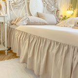 Purpdrank  100% Cotton Vintage French Pleated Lace Ruffles Bow Princess Bedding Set Duvet Cover Set Bed Skirt Bedspread Pillowcases