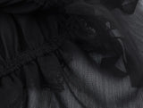 Purpdrank  Spring Summer Black Chiffon Lantern Pants Women Spliced Lace Elastic Waist Ruffles Cuff Long Loose Trousers Full Length Bottom