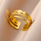 Purpdrank - Stainless Steel Rings for Women Jewelry Accessories Simple Vintage Gold Color Electroplated Adjustable Double Layer Wide Ring