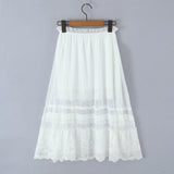 Purpdrank   Holiday White Spliced Lace Semi Sheer Long Skirt Women Bow Lacing up Elastic Waist See Through A-lined Midi Skirts Boho