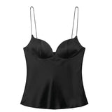Purpdrank  Backless Suspenders Heart Shaped Collar Satin Textured Top Women's Summer Gentle Temperament Solid Color Self Cultivation Sling