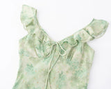 Purpdrank  Sexy Light Green Tie dye Print bronzing Ruffles Strap Sling Dress Summer Woman Tie Bow Sashes Midi Dresses Holiday Robe Summer