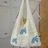 Purpdrank  Casual Cartoon Turtle Knitting Shoulder Bag Hollow Large Capacity Beach Bag Knitted Beige Brown Underarm Bag Vacation