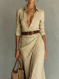 Purpdrank  Women's Vintage Belted High Waisted Party Evening Maxi Dresses New Long Sleeves Urban Elegant Lapel Shirt Dress