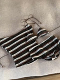 Purpdrank  Retro Striped One-shoulder Sexy Two-piece Bikini Sexy Small-bust Coffee Color Four Piece Set Straps Design Hot Spring Swimsuit