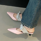Purpdrank  Elegant Bowknot Low Heel Modern Slippers for Women Pointed Toe Backless Slide Sandals Female Elegant Dress Mueller Pumps Ladies