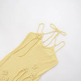 Purpdrank  Yellow 3D Floral Tassel Sexy Halter Knitted Sweater Dress for Women 2025 Fashion Thin Spaghetti Straps Summer Dresses Bodycon