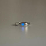 Purpdrank - Love Heart Ring Glow In Dark Fashion Adjustable Couples Rings Silver Color Pink Blue Light Jewelry Gift For Lover
