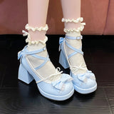 Purpdrank  Sweet Cute High Heel Design Single Shoe Thick Bottom Waterproof Platform Bow Decoration Lolita Casual Women's Vulcanized Shoes