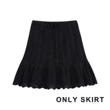 Purpdrank  Knit Jacquard Mesh Women Skirts Sets New Elegant Hollow Out O Neck Sleeveless Vest Casual Drawstring A-Line Mini Skirt
