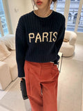 Purpdrank  Korean Letter Jacquard O Neck Long Sleeve All Match Fashion Sweater Women Jumpers